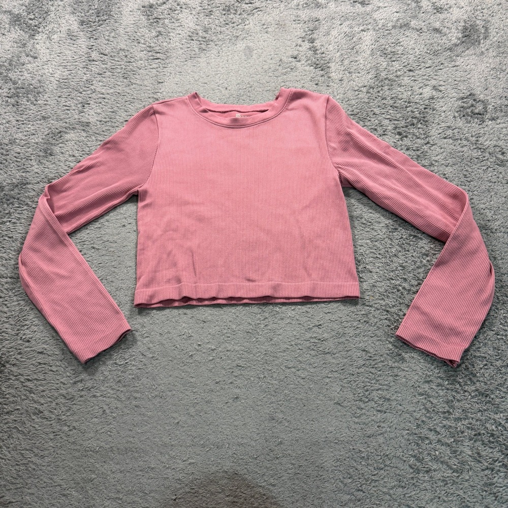 No Boundaries Womens XL Pink Ribbed Cropped Long Sleeve Top Stretch Nylon